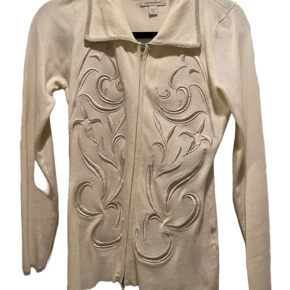 IVORY COLORED TWO ZIP CARDIGAN